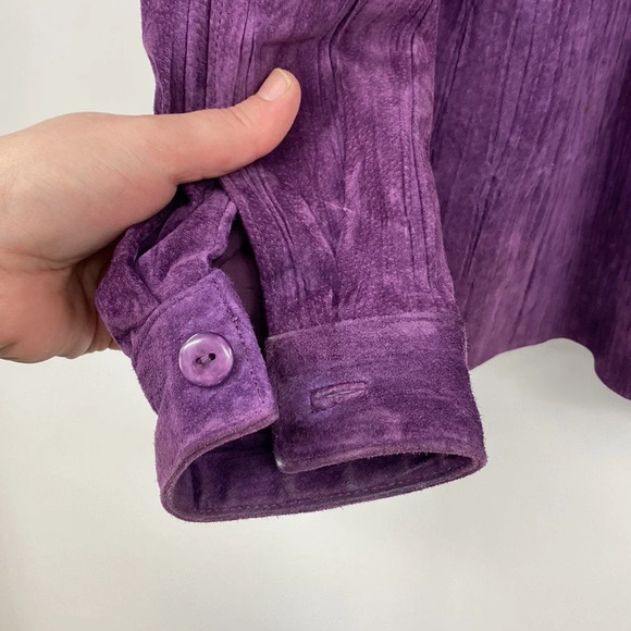 Coldwater Creek Purple Crinkle Leather Jacket Size LP - Picture 3 of 9